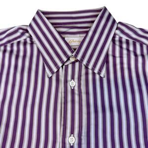 BRIONI Dress/Casual Button Shirt Cotton Purple White Striped Italy Men's XL